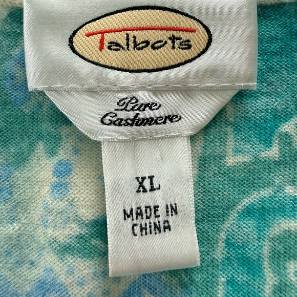 Talbots Teal, Aqua and Cream Cashmere Crewneck Sweater - Picture 2 of 3